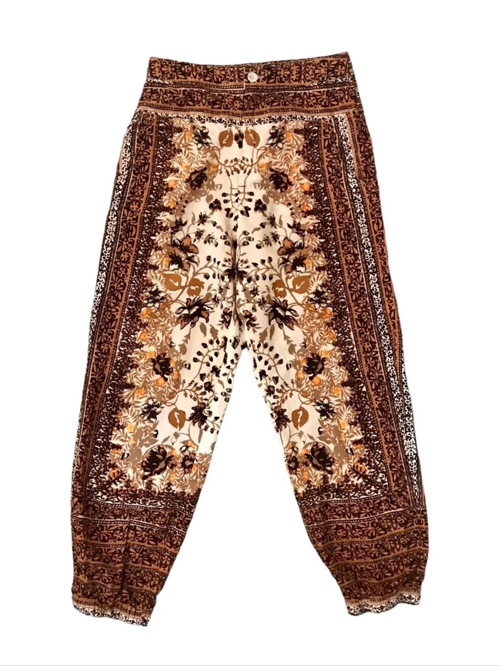 Anthropologie ✨️ Women's Cream and Brown Boho Floral Joggers Pants Size 2 - Picture 5 of 11